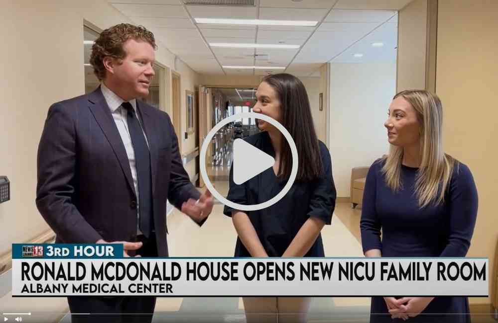 Screengrab of WNYT news segment featuring Ronald McDonald House Family Room at Albany Medical Center NICU